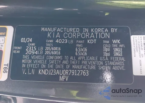 2024 Kia Soul Lx z USA, uszkodzony, nr VIN KNDJ23AU0R7912763